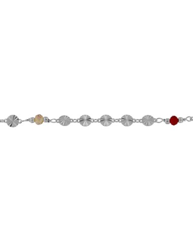 TO-141 - TOBILLERA DE PLATA CON MOTIVOS DIAMANTADOS CIRCULARES Y PIEDRAS DE COLOR DE 22 CM + ALARGADOR 