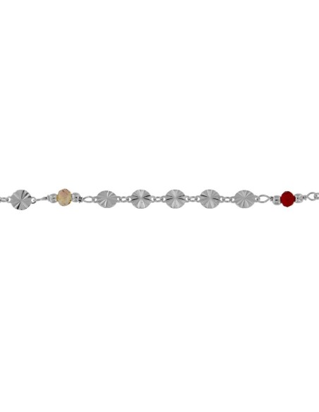 TO-141 - TOBILLERA DE PLATA CON MOTIVOS DIAMANTADOS CIRCULARES Y PIEDRAS DE COLOR DE 22 CM + ALARGADOR 