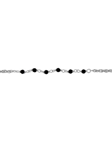 TO-172 - TOBILLERA DE PLATA CON MOTIVO DE PIEDRA NEGRA DE 22 CM + ALARGADOR