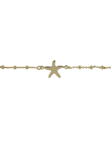 TO-124 - TOBILLERA DE PLATA CHAPADO EN ORO CON MOTIVO DE ESTRELLA DE MAR CON BOLITAS DE 22,5 CM