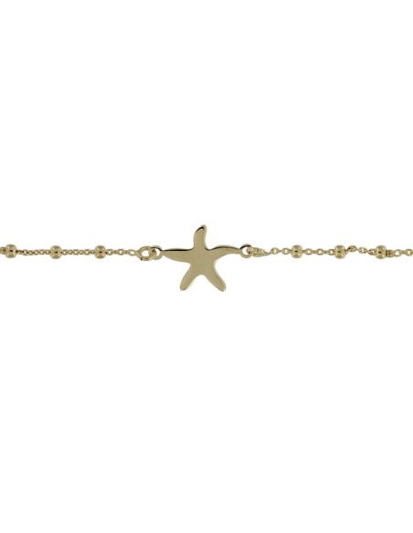 TO-124 - TOBILLERA DE PLATA CHAPADO EN ORO CON MOTIVO DE ESTRELLA DE MAR CON BOLITAS DE 22,5 CM
