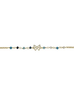 TO-165 - TOBILLERA DE PLATA CHAPADA EN ORO CON MOTIVO DE MARIPOSA Y PIEDRAS EN TONOS AZULES DE 22 CM + ALARGADOR 2