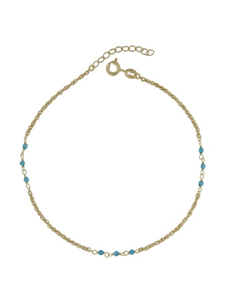 TO-175 - TOBILLERA DE PLATA CHAPADO EN ORO CON MOTIVO DE PIEDRA AZUL DE 22 CM + ALARGADOR