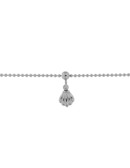 TO-137 - TOBILLERA DE PLATA CON CADENAS DE BOLITAS Y CONCHA DE 22 CM + ALARGADOR