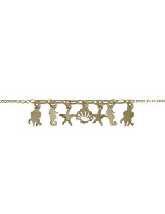 TO-169 - TOBILLERA DE PLATA CHAPADO EN ORO CON MOTIVO DE ANIMALES DEL MAR DE 22 CM + ALARGADOR 2