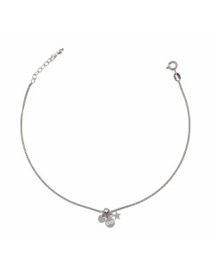 TO-88 - TOBILLERA DE PLATA CON MOTIVOS COLGANTES DE INFINITO, ESTRELLA Y CORAZÓN DE 26 CM 