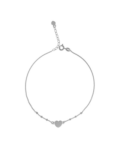 TO-129 - TOBILLERA DE PLATA CON MOTIVO DE CORAZÓN CON BOLITAS DE 22,5 CM