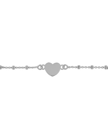 TO-129 - TOBILLERA DE PLATA CON MOTIVO DE CORAZÓN CON BOLITAS DE 22,5 CM