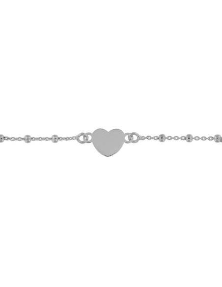 TO-129 - TOBILLERA DE PLATA CON MOTIVO DE CORAZÓN CON BOLITAS DE 22,5 CM