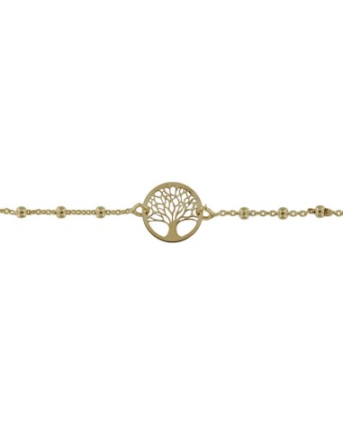 TO-126 - TOBILLERA DE PLATA CHAPADO EN ORO CON MOTIVO DE ÁRBOL DE LA VIDA CON BOLITAS DE 22,5 CM