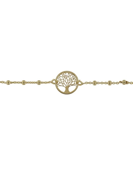 TO-126 - TOBILLERA DE PLATA CHAPADO EN ORO CON MOTIVO DE ÁRBOL DE LA VIDA CON BOLITAS DE 22,5 CM