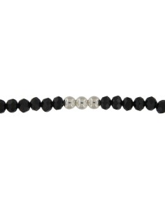 TO-153 - TOBILLERA CON BOLA DE PLATA DE 4 MM Y PIEDRA NEGRA DE 22,5 CM + ALARGADOR 2