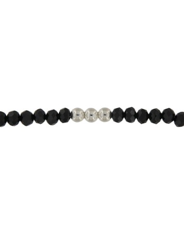 TO-153 - TOBILLERA CON BOLA DE PLATA DE 4 MM Y PIEDRA NEGRA DE 22,5 CM + ALARGADOR