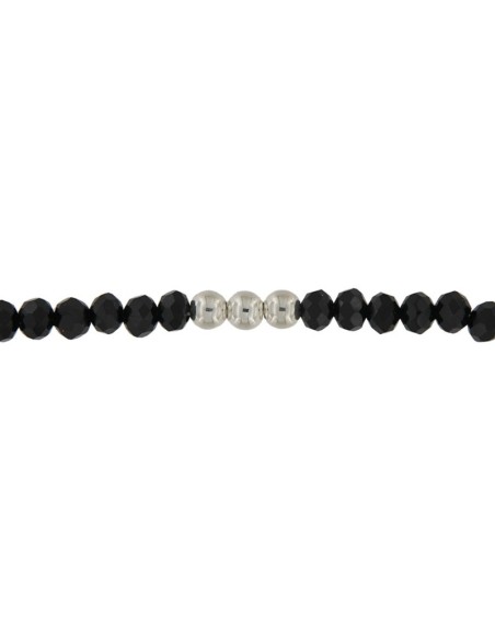 TO-153 - TOBILLERA CON BOLA DE PLATA DE 4 MM Y PIEDRA NEGRA DE 22,5 CM + ALARGADOR