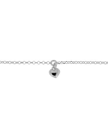 TO-145 - TOBILLERA DE PLATA CON MOTIVO DE CORAZÓN DE 22,5 CM + ALARGADOR