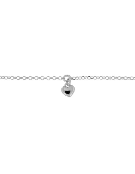 TO-145 - TOBILLERA DE PLATA CON MOTIVO DE CORAZÓN DE 22,5 CM + ALARGADOR