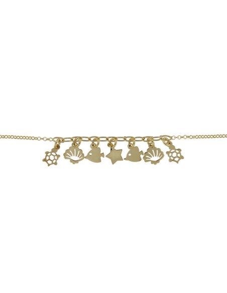 TO-171 - TOBILLERA DE PLATA CHAPADO EN ORO CON MOTIVO DE ANIMALES DEL MAR DE 22 CM + ALARGADOR