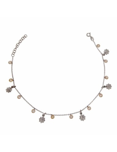 TO-104 - TOBILLERA DE PLATA CON MOTIVO DE SOL Y PIEDRA AMBAR COLGANTE DE 26 CM