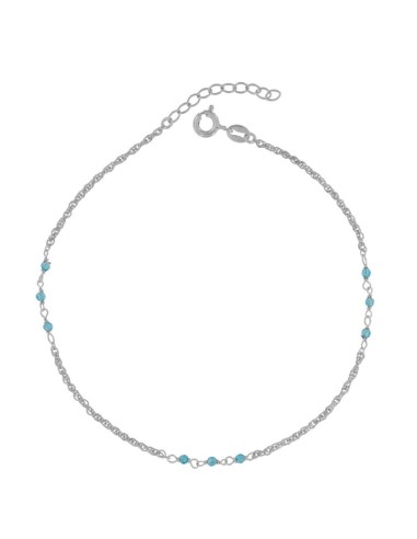 TO-174 - TOBILLERA DE PLATA CON MOTIVO DE PIEDRA AZUL DE 22 CM + ALARGADOR