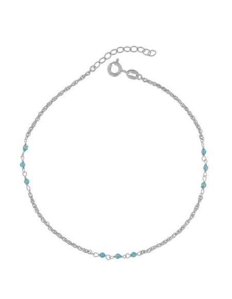 TO-174 - TOBILLERA DE PLATA CON MOTIVO DE PIEDRA AZUL DE 22 CM + ALARGADOR