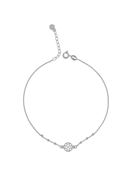 TO-127 - TOBILLERA DE PLATA CON MOTIVO DE CÍRCULO CON CORAZONES CON BOLITAS DE 22,5 CM