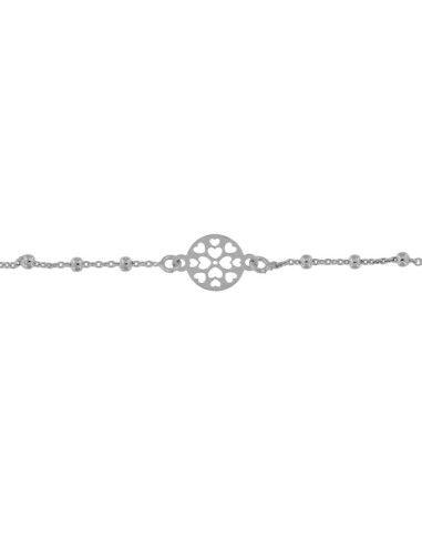 TO-127 - TOBILLERA DE PLATA CON MOTIVO DE CÍRCULO CON CORAZONES CON BOLITAS DE 22,5 CM