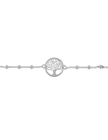 TO-125 - TOBILLERA DE PLATA CON MOTIVO DE ÁRBOL DE LA VIDA CON BOLITAS DE 22,5 CM