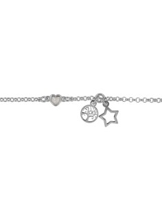 TO-143 - TOBILLERA DE PLATA CON MOTIVO DE ESTRELLA Y ÁRBOL DE LA VIDA CON CORAZÓN CON PIEDRA DE 22,5 CM 2