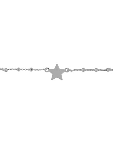 TO-121 - TOBILLERA DE PLATA CON MOTIVO DE ESTRELLA CON BOLITAS DE 22,5 CM