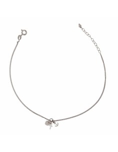 TO-109 - TOBILLERA DE PLATA CON MOTIVOS COLGANTES DE CRUZ, ANCLA Y CORAZÓN DE 26 CM 
