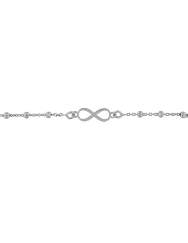 TO-131 - TOBILLERA DE PLATA CON MOTIVO DE INFINITO CON BOLITAS DE 22,5 CM