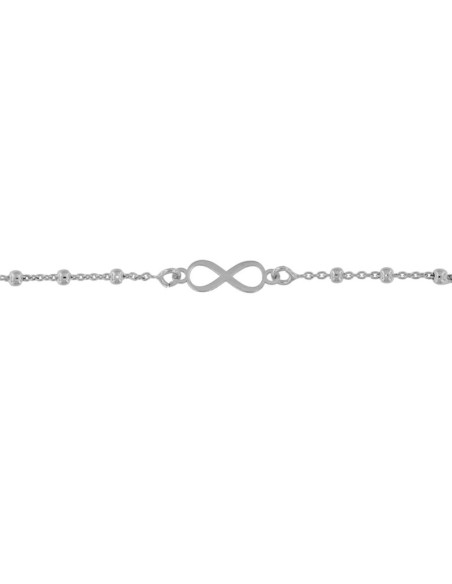 TO-131 - TOBILLERA DE PLATA CON MOTIVO DE INFINITO CON BOLITAS DE 22,5 CM
