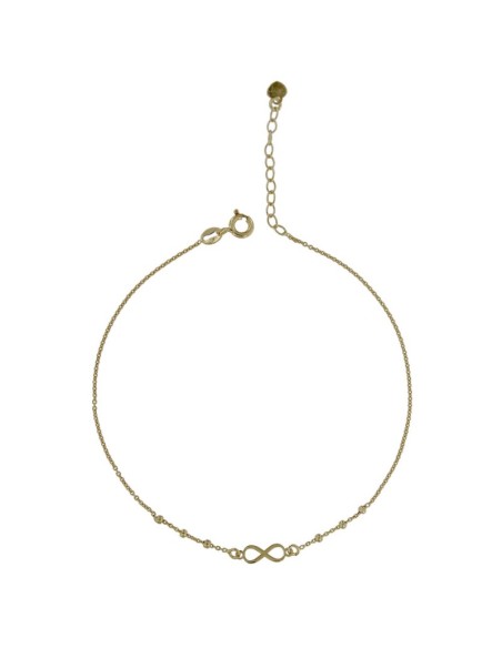 TO-132 - TOBILLERA DE PLATA CHAPADO EN ORO CON MOTIVO DE INFINITO CON BOLITAS DE 22,5 CM