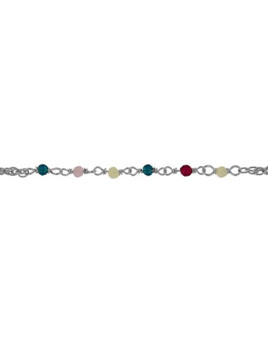 TO-176 - TOBILLERA DE PLATA CON MOTIVO DE PIEDRA COLORES DE 22 CM + ALARGADOR