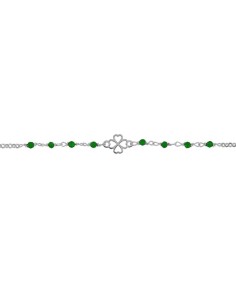 TO-162 - TOBILLERA DE PLATA CON MOTIVO DE TRÉBOL Y PIEDRA VERDE DE 22 CM + ALARGADOR 2