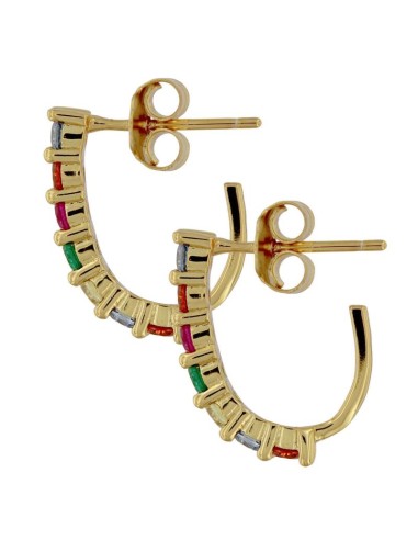 CRI-1342 - CRIOLLA PLATA CHAPA ORO CON CIRCONITAS DE COLOR 15MM