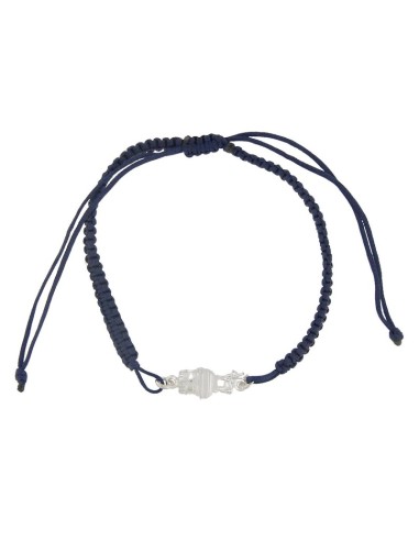 PULMA-10 - PULSERA DE MACRAMÉ AZUL CON MOTIVO DE PLATA TORICO DE 15 MM X 7 MM