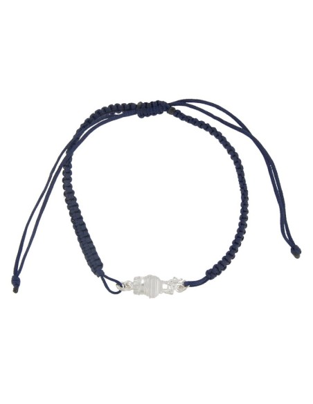 PULMA-10 - PULSERA DE MACRAMÉ AZUL CON MOTIVO DE PLATA TORICO DE 15 MM X 7 MM
