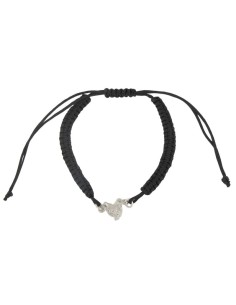 PULMA-9 - PULSERA DE MACRAMÉ NEGRO CON MOTIVO DE PLATA MANOS DE 9 MM 