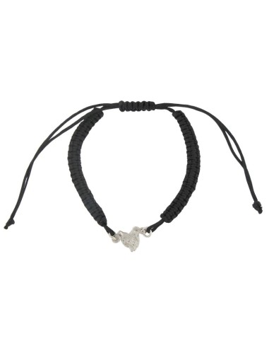 PULMA-9 - PULSERA DE MACRAMÉ NEGRO CON MOTIVO DE PLATA MANOS DE 9 MM 