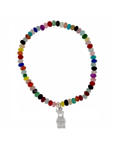PUL-4928 - PULSERA ELÁSTICA CON PIEDRA MULTICOLOR DE 4 MM Y MOTIVO DE COLGANTE TORICO DE 13 MM X 5 MM 