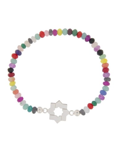 PULE-18 - PULSERA ELÁSTICA CON MOTIVO DE ESTRELLA MUDÉJAR DE 14 MM Y PIEDRA DE COLOR + BOLA DE PLATA DE 4 MM