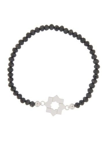 PULE-18 - PULSERA ELÁSTICA CON MOTIVO DE ESTRELLA MUDÉJAR DE 14 MM Y PIEDRA DE COLOR + BOLA DE PLATA DE 4 MM
