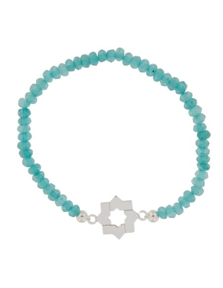 PULE-18 - PULSERA ELÁSTICA CON MOTIVO DE ESTRELLA MUDÉJAR DE 14 MM Y PIEDRA DE COLOR + BOLA DE PLATA DE 4 MM