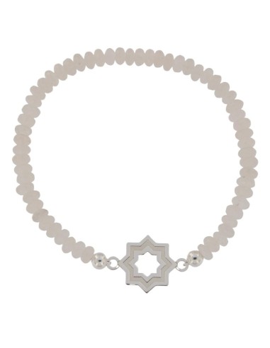 PULE-17 - PULSERA ELÁSTICA CON MOTIVO DE ESTRELLA MUDÉJAR SATINADA DE 14 MM Y PIEDRA DE COLOR + BOLA DE 4 MM