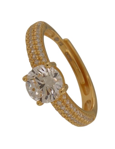 S-2254 - SORTIJA DE PLATA CHAPADA EN ORO CON CIRCONITA Y PIEDRA DE 7 MM CON ABERTURA TRASERA