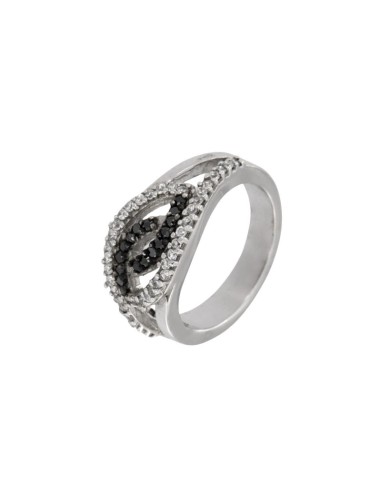 S-1262 - SORTIJA DE PLATA CON CIRCONITAS BLANCAS Y NEGRAS