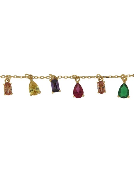 PUL-5114 - PULSERA DE PLATA CHAPADA EN ORO CON PEIDRAS DE COLOR DE 17 CM + ALRAGDOR