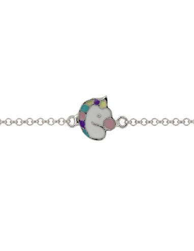 PUL-4747 - PULSERA DE PLATA CON MOTIVOS DE UNICORNIO CON ESMALTE DE COLORES DE 14 CM + ALARGADOR