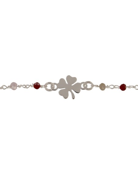 PUL-5131 - PULSERA DE PLATA CON PIEDRAS DE COLOR Y MOTIVO DE TRÉBOL DE 16 CM + ALARGADOR